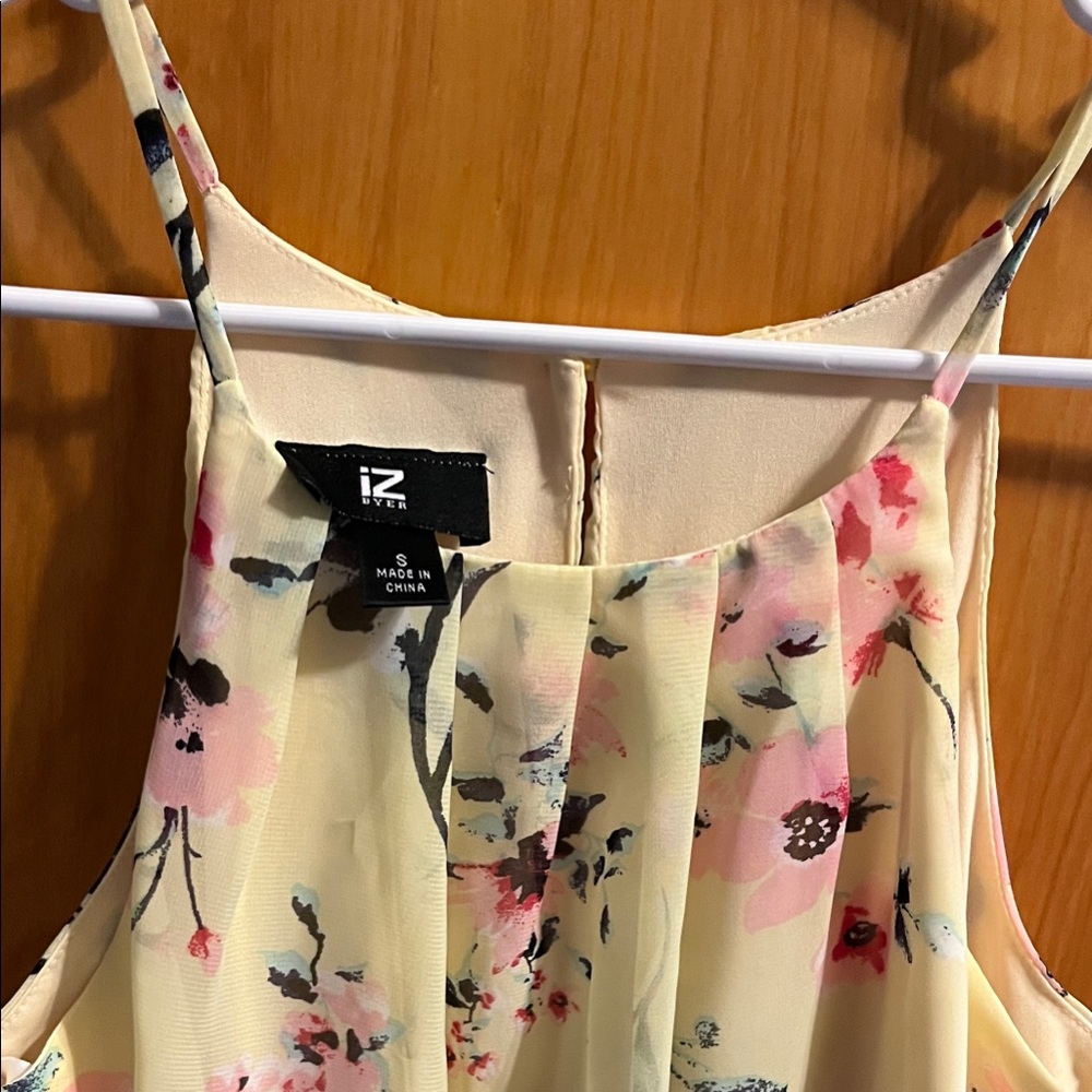 Iz Byer Floral Spaghetti Strap Top - Cream and Pink